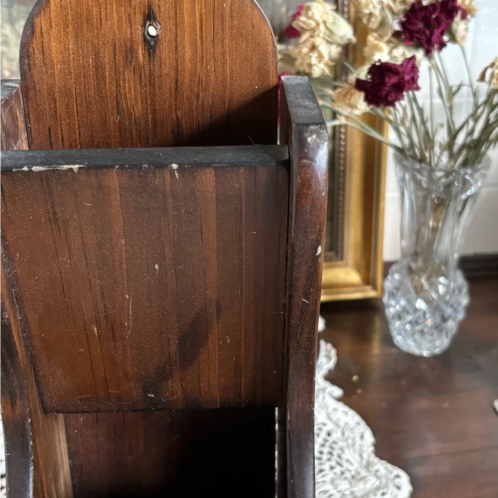 Vintage Handmade Wooden Wall Mail Organizer